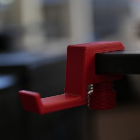 3D-Printed Red Clamp‑On Desk Headphone Hanger
